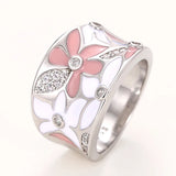 New Aesthetic Luxury Cubic Zirconia Enamel Flower Ring for Women