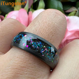 New Beautiful Galaxy Series Domed Brushed Opal 8mm Black Tungsten Comfort Fit Wedding Rings For Men and Women