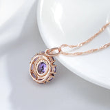 14K Rolled Gold Unusual Sparkling Oval Purple AAA Zircon Crystal Luxury Pendant Necklace