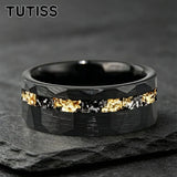 Mens 6/8mm Black Gold Meteorite Gold Foil Tungsten Carbide Rings Men's Wedding Rings