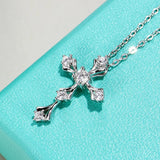 Terrific White Gold Plated Crucifix Faith Cross Moissanite Diamonds Necklace - Silver Hip Hop Goth Style Fine Jewellery - The Jewellery Supermarket