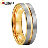 Flat Brushed Polishing Center Groove 6mm Wedding Engagement Gold Tungsten Rings