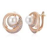 Dazzling Pearl Drop Earrings For Women Filled 14K Rose Gold with AAA Cubic Zirconia Diamonds Bride Wedding Jewellery