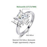 Terrific 1/2/3/4CT Princess Cut VVS1 D Colour Moissanite Diamond Silver Engagement Ring