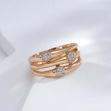 Excellent Unique Fashion 14K Rolled Rose Gold with AAA Zircon Diamonds Wide Big Rings for Women - Modern Jewelry