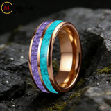 Dome Double Groove Inlaid Purple Carbon Fiber Turquoise Men and Women Tungsten Rings