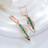 14 Karat Filled Gold Delicate Shiny Green AAA Zircon Crystals Long Dangle Womens Earrings