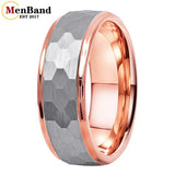 Stepped Edges Multifaceted Hammered Brushed Finish 6/8MM Tungsten Carbide Rings
