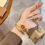 Snake Wrap Oval Rhinestone Bezel Red White Dial Metal Snake Chain Quartz Watch
