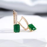14 Karat Gold Filled Square Opal Dark Green AAA Zircon Crystal Vintage Earrings For Women