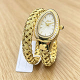 Luxury Lab Diamond Inlaid Gold Snake Braided Bangle Bracelet Ladies Watch