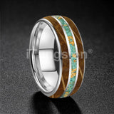 Whiskey Wood And Turquoise Gold Foil Inlay Unisex Tungsten Carbide Unisex Rings