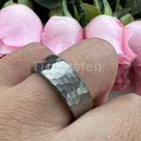 I Love You Stamped 6mm 8mm Tungsten Hammer Ring for Men Women  Comfort Fit
