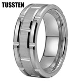 New Arrival 8mm Brick Pattern Brushed Mens Tungsten Carbide Ring - Popular Wedding Jewellery - The Jewellery Supermarket