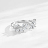Marquise-cut AAAA Lab Created Diamonds Shimmering Leaves 925 Silver Ring
