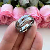 Different Wods Inlay Stepped Unique Brushed Finish Tungsten Wedding Rings