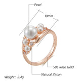 Unique Vintage Pearl Fashion 14K Rolled Rose Gold AAA+ Zircon Ring for Women - Daily Fine Jewellery