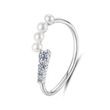 Elegant Freshwater Pearls 4 Stones Moissanite Round Cut Lab Diamond Silver Ring