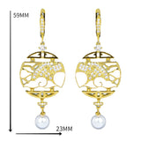 Fashion Handmade Enamel Round White Pendant Inlaid Pearl Gold Colour Earrings