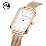 New Elegant Square Women Stainless Steel Mesh Strap Fashion Japanese Movement Rose Gold Tone Leisure Fashion Watches