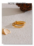 18K Gold Plated New Stainless Steel AAA Cubic Zirconia Layered Round Stackable Ring