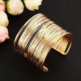 New Fashion Women's Multilayer Metal Wires Strings Wide Arm Cuff  Bracelet Bangle For Women