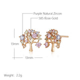 Charming 14K Rolled Rose Gold Fashion Exquisite Colorful Lucky Tree with AAA Zircon Crystals Stud Earrings