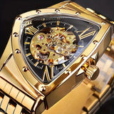 Luxury Brand Triangle Sports Style Hollow Design Stainless Steel Self-Rolling Sports Mechanical Skeleton Watches