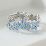 Delicate Handmade Enamel Flower Pattern Hoop Simple Cute Silver Colour Earrings