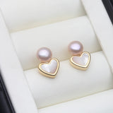 Mother of Pearl Heart Design Multicolour Freshwater Pearl Silver Stud Earrings