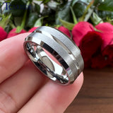 Grooved Brushed 6mm 8mm Satin Men Women Tungsten Engagement Wedding Rings
