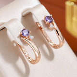 Amazing Glossy Geometric Purple Rolled Rose Gold of 14-Karat Purity AAA Zircon Crystals Drop Earrings