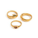 18K Gold ColorStainless Steel  Plated Finger Jewelry Zirconia Setting Creative Stacking Ring