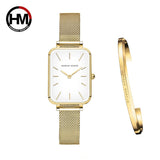 Super Elegant Rectangle Ultrathin Nordic Style Quartz Movement Fashion Stainless Steel Mesh Bracelet Ladies Watches