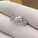 Fabulous Real 1ct Moissanite Diamond Leaf Rings S925 Silver 18k White Gold Colour Wedding Fine Jewellery With GRA