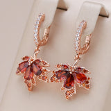 14 Karat Gold Filled Original Design Shiny Red AAA Zircon Crsytals Maple Leaf Earrings