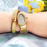 Amazing Luxury Zircon Diamond Dial Stainless Steel Quartz Wristwatch Fashion Snake Watch for WomenLady Dress Jewelry