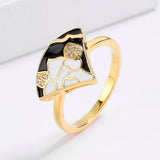 Classic Scalloped Fashion Flower Shape Handmade Enamel Black White Epoxy Ring