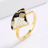 Classic Scalloped Fashion Flower Shape Handmade Enamel Black White Epoxy Ring