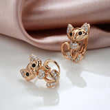 Cute Kitten 14K Rolled Gold AAA Zircon Diamonds Earrings Daily Fine Jewellery
