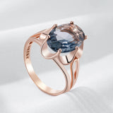 14 Karat Gold Filled AAA Zircon Grey Big Oval Crystal High Quality Fine Jewelry Rings