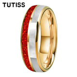 Dome Double Groove Inlaid With Red opal And Mother Of Pearl Shell 6/8mm Tungsten Rings