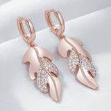 14 Karat Gold Filled AAA Zircon Diamonds Unique Long Leaf Dangle Earrings Daily Jewellery