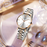 Luxury Elegant Fashion Round Dial Stainless Steel Ladie's Watch Japan Movement Quartz Rose Gold Plated Wristwatches