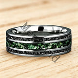 New Style 8mm Moss Agate & Meteorite Silver Tungsten Wedding Men Women Rings