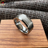 Bevel Edges Satin Finish 8mm Black Tungsten Wedding Rings For Men Women