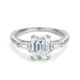 Gorgeous 3 Stone 1-4ct Emerald Cut VVS1 D Colour Moissanite Diamonds Silver Ring