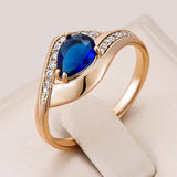 Superb Sparkling Blue AAA Zircon Crystals Filled 14K Rose Gold Luxury Rings - Vintage Party Daily Fine Jewellery