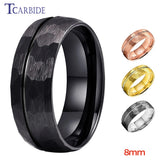 Black Hammer Center/Offset Groove Finish 8mm Men Women Wedding Tungsten Rings