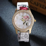 New Arrival Fashion Ladies Watches - Printed Flower Design Luxury Casual Quartz Leather Dress Wristwatches - The Jewellery Supermarket